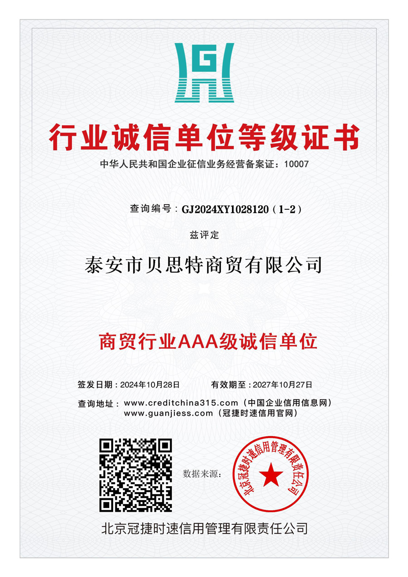 行业诚信单位证书
